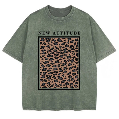 Cotton Washed T-shirt for Women New Attitude Fashion Leopard Prints Tops Loose O-Neck Oversized Short Sleeve Y2k Female Clothes