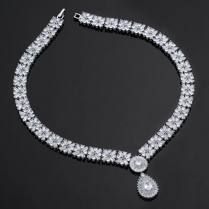 Popular Water Drop Bridal Jewelry Sets For Women Gold Plated CZ Zircon 4pcs Necklace Earring Sets Dubai Wedding Jewelry