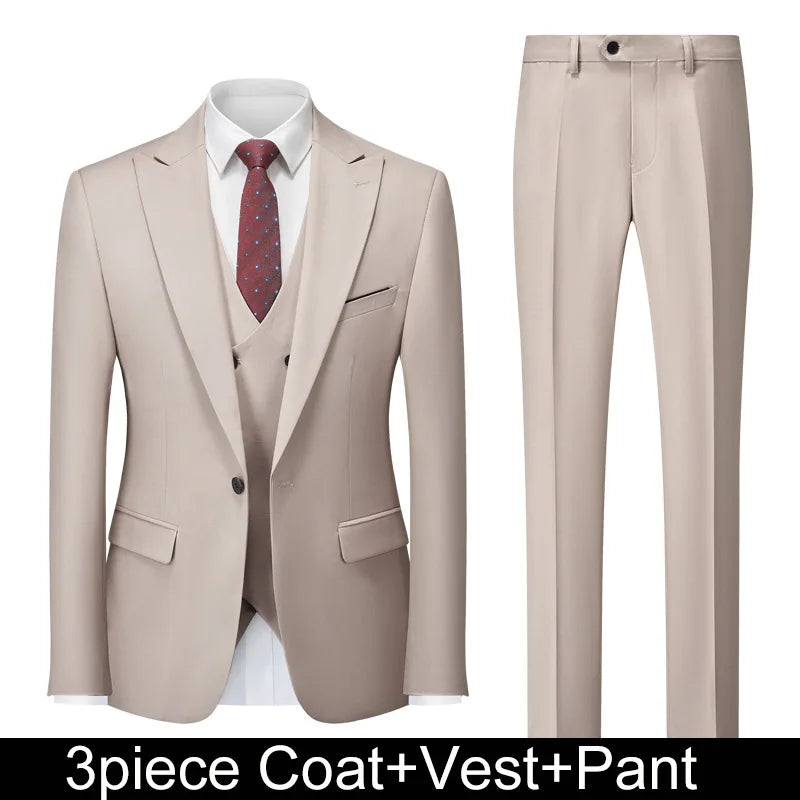 Men Suits Turn Down Collar Blazer Male Double-breasted Vest Straight-leg Pant Man Solid Business Wedding 3-piece Set