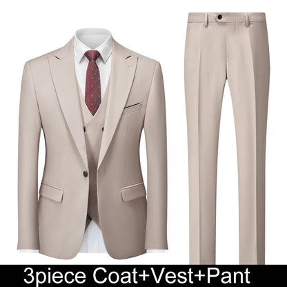 Men Suits Turn Down Collar Blazer Male Double-breasted Vest Straight-leg Pant Man Solid Business Wedding 3-piece Set