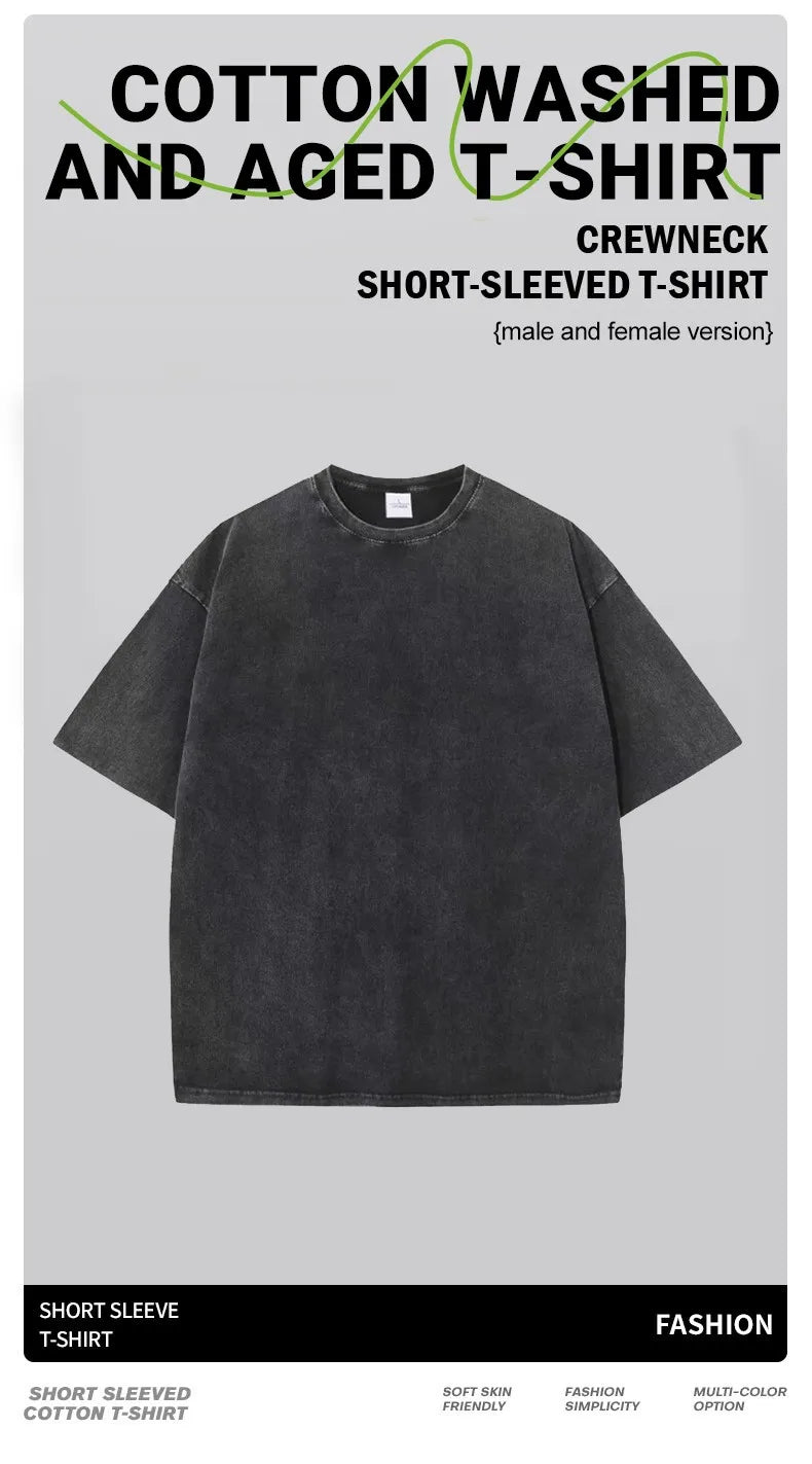 Let'S Raise Hell Printed Snow Wash Tee Shirts Man Breathable Cotton T Shirt Sportwear Clothing Crewneck Loose Short Sleeve