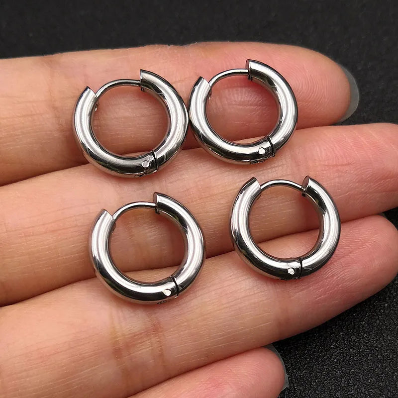 6pcs/lot Thick 3.0mm 4.0mm 5.0mm Stainless Steel Circle Hoop Earrings For Women Girls Gold Silver Color Round Geometry Earrings