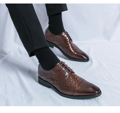 Weaving Formal Shoes For Men Brown Leather Men's Shoes Fashion Stitching Elegant Mans Autumn Footwear Male Wedding Shoes