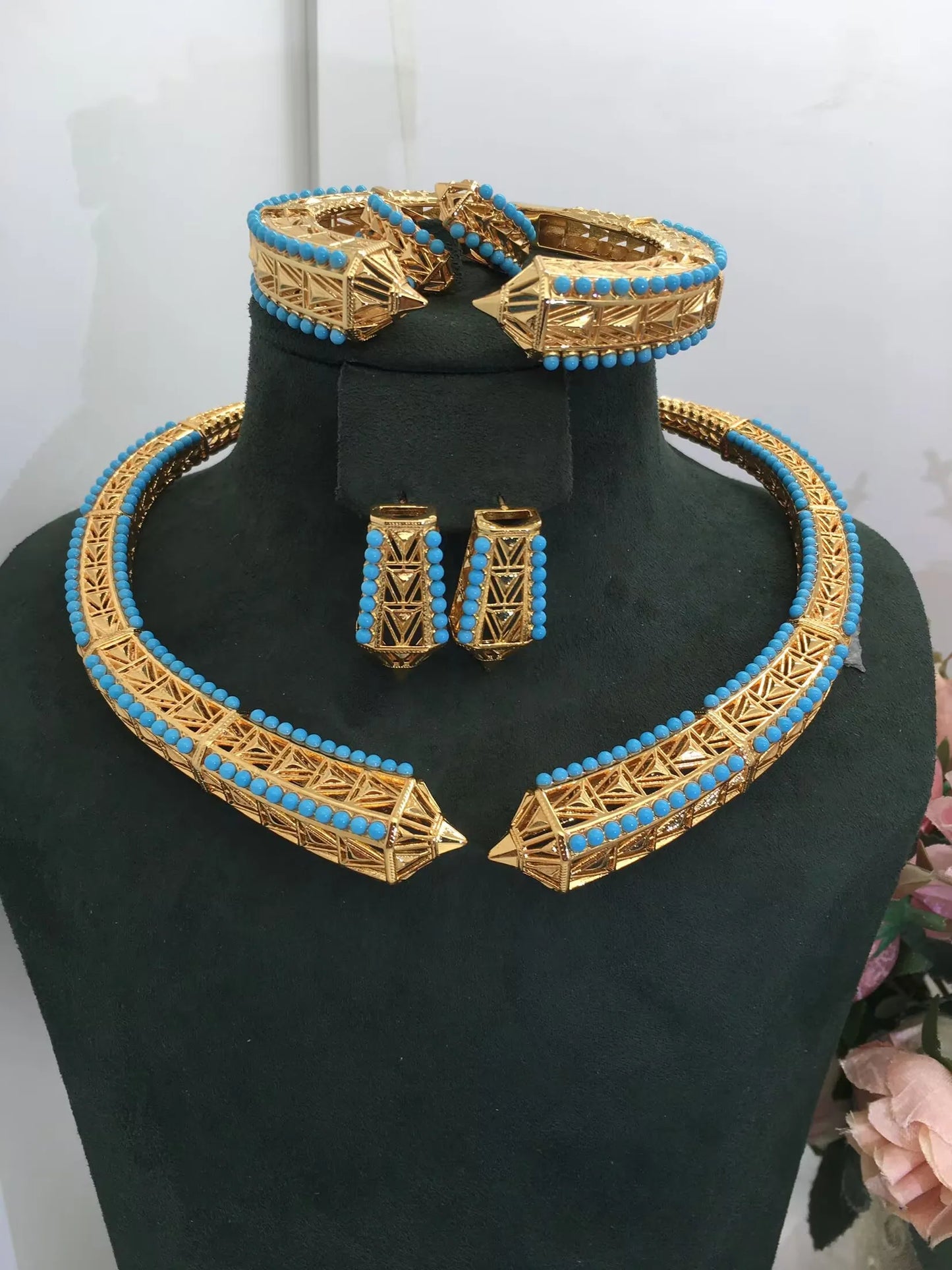 Trendy Fashion 4PCS Luxury Waterdrop Indian Jewelry Sets For Women Wedding Party Indian Dubai Bridal jewelry Sets