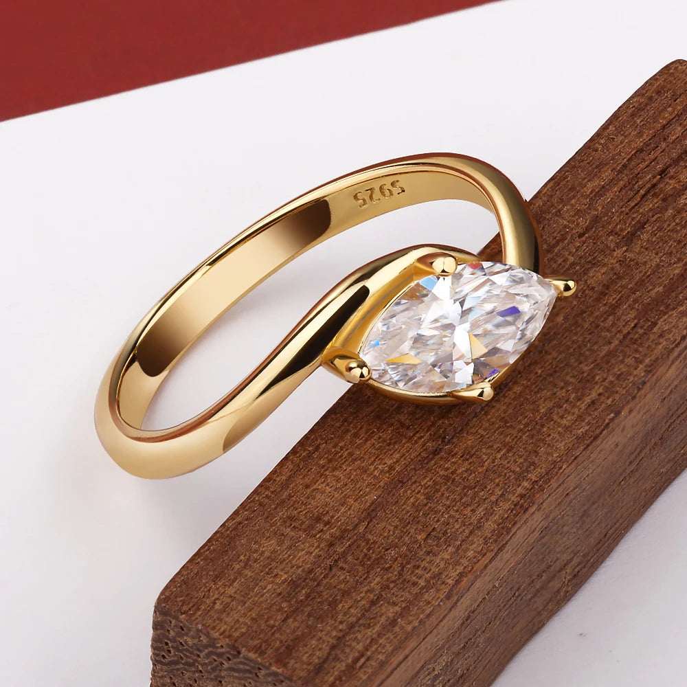 1/2CT Marquise Moissanite Ring S925 Silver 18K Gold Plated for Women Men Solitaire Wedding Band Gift Fine Jewelry with GRA