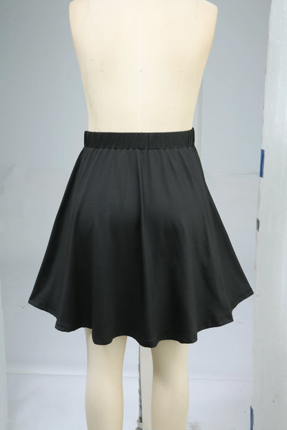 Plus Size Elastic Waist Button Plaid Skirts Silver Flocking Oversize Women's Comfortable Fit Plaid Skirt Black