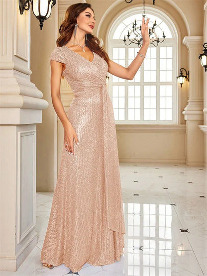 New Luxury Blue V-Neck Sequin Evening Dresses Elegant 2025 Women Party Maxi Dress Gowns Long Cocktail Dresses Gowns Prom