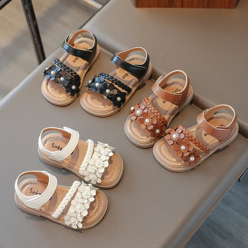 2026 High Quality Girls Sandals Flower Sweet Soft Children's Beach Shoes Kids Cute Summer Floral Sandals Princess Fashion 22-31