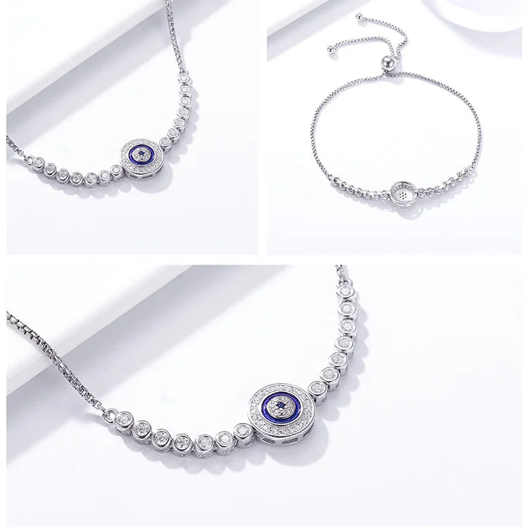 Authentic 925 Sterling Silver Evil Eye Tennis Bracelet for Women Adjustable Chain Bracelet Sterling Silver Jewelry SCB033