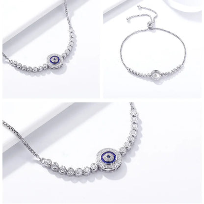 Authentic 925 Sterling Silver Evil Eye Tennis Bracelet for Women Adjustable Chain Bracelet Sterling Silver Jewelry SCB033