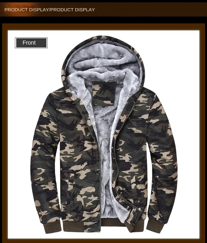 Men's Zip Up Hoodie camouflage Heavyweight Winter Sweatshirt Fleece Sherpa Lined Warm Jacket