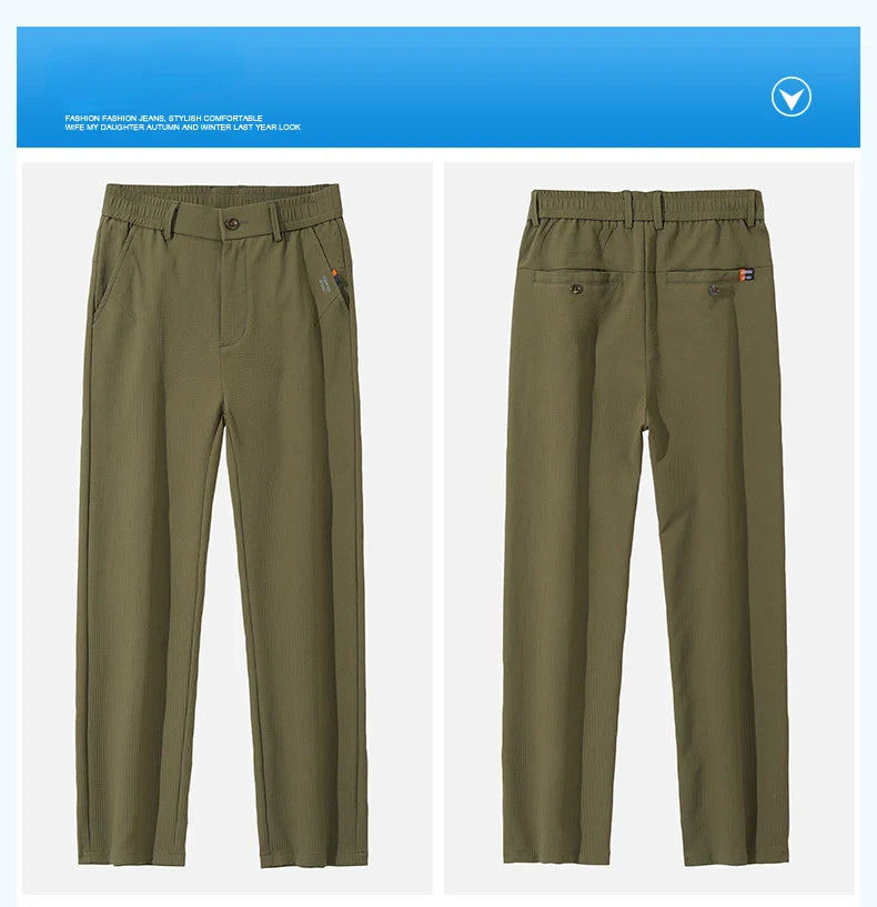 Men's Business Slim Pants Spring Thin Fashion Pocket Casual Trousers Comfortable Letter Labeling Pants Male Clothes