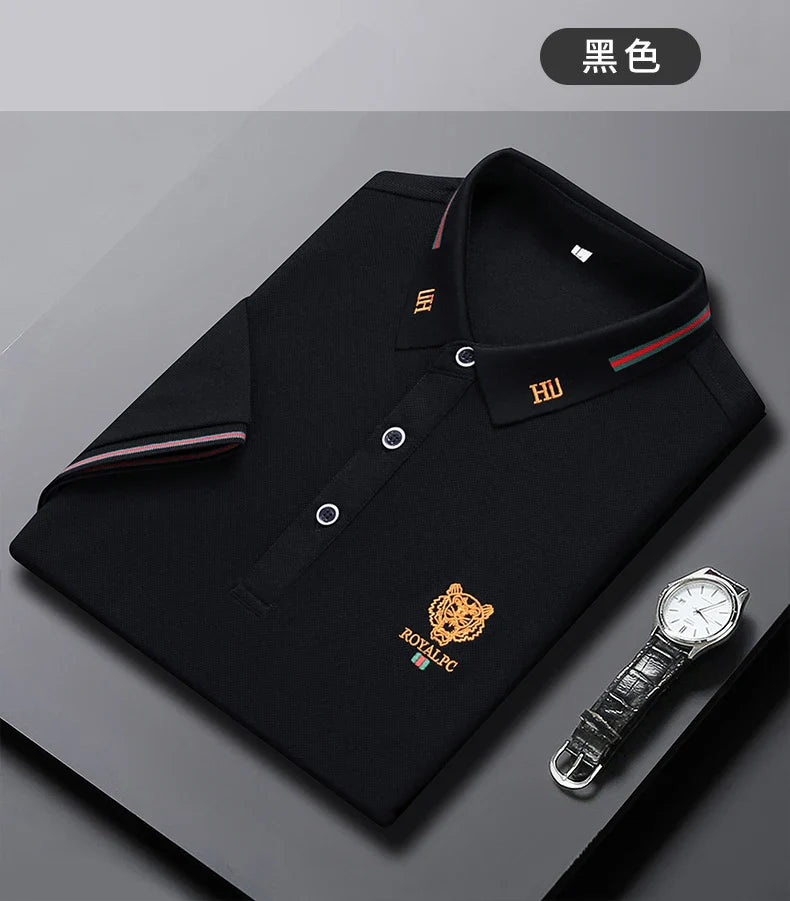 100% Cotton high-End Brand Men's Summer Exquisite Embroidery Short Sleeved Polo Shirt Trend Casual Lapel T-Shirt Men's Clothing