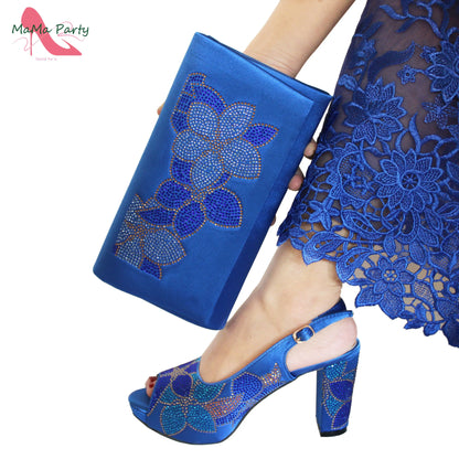 2024 Italian Design Shoes and Bag Set in Pink Color High Quality New Arrivals with Shinning Crystal for Wedding Party