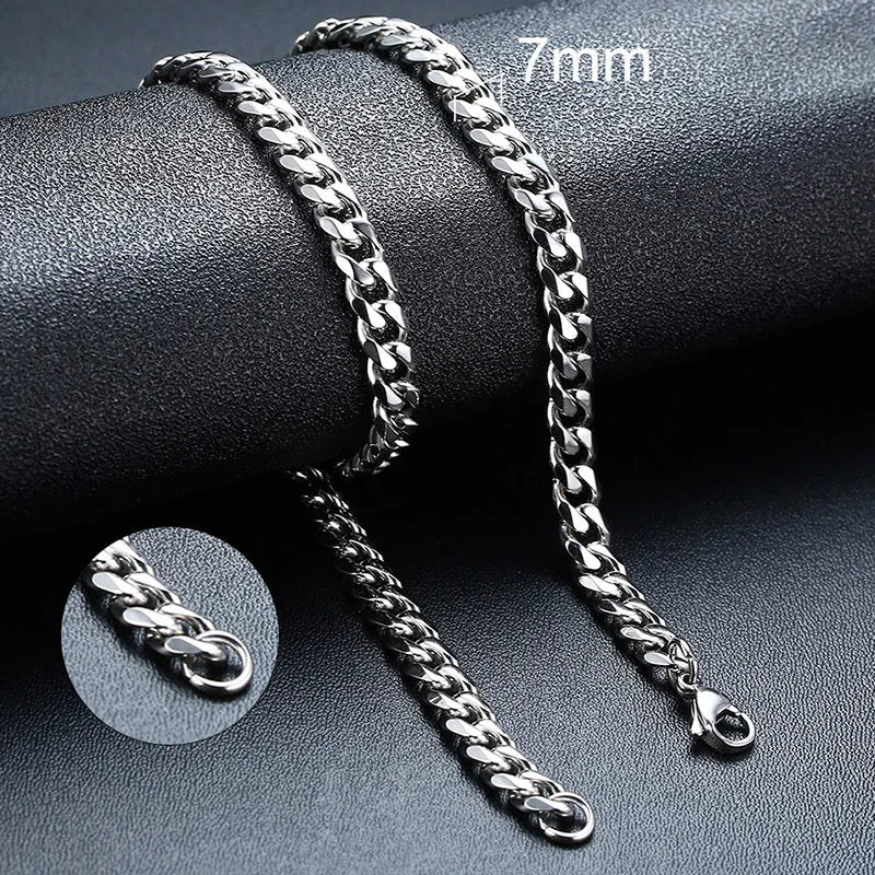 3/5/7/9mm Thick Cuban Chain Necklaces for Men Women,Simple Miami Curb Links Collar,Waterproof Stainless Steel Unisex Chain