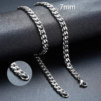 3/5/7/9mm Thick Cuban Chain Necklaces for Men Women,Simple Miami Curb Links Collar,Waterproof Stainless Steel Unisex Chain