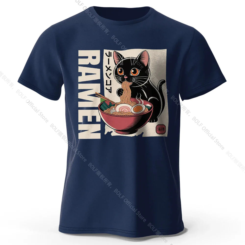 Men's Ramen Printed T-Shirt 100% Cotton Oversized Japanese Graphic Tees for Women Summer Tops Noodle Streetwear