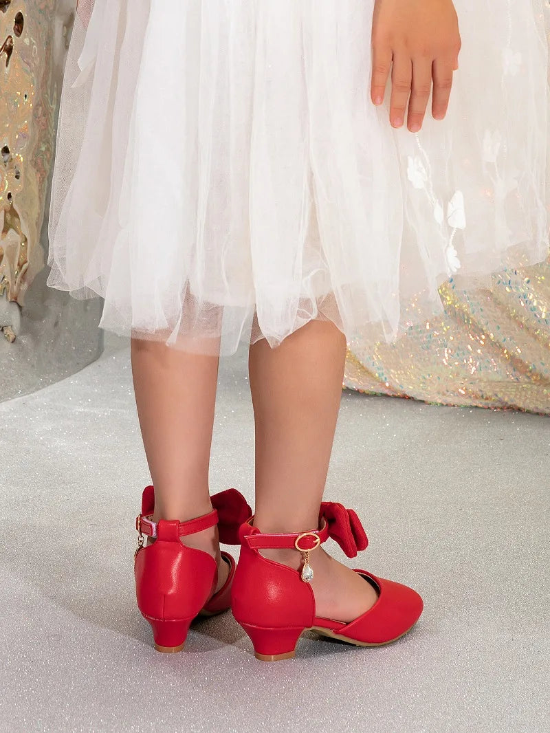 New Children High Heels Ankle-strap Bowknot Girl Princess Dress Sandals Sweet Wedding Party Versatile Kids Fashion Catwalk Shoes