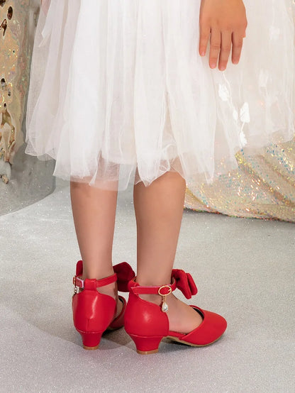 New Children High Heels Ankle-strap Bowknot Girl Princess Dress Sandals Sweet Wedding Party Versatile Kids Fashion Catwalk Shoes