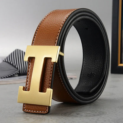 2026 New Casual Men's Belt High Quality Designer Genuine Second Cow Leather Belts Strap Male Metal Smooth Buckle Fashion