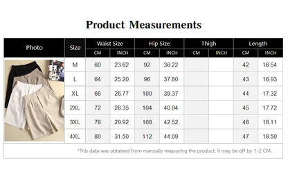Khaki Solid Casual Linen Cotton Elastic High Waist Wide Leg Button Loose Women's Shorts Korean Fashion Summer Shorts Women 2024