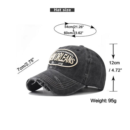 Vintage Washable Cowboy Baseball Cap Embroidery Snapback Hat for Men Women Worn Out Hip Hop Caps Adjustable Solid Cotton Sun Hat