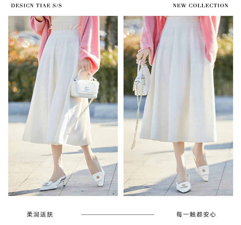 Autumn And Winter High Waist 100% Pure Wool Skirt Female Slim Long Knitted Wool Skirt Loose Wearing A-Line Skirt
