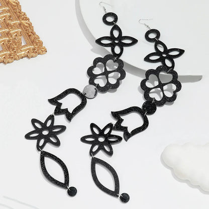 Extra Long Irregular Geometric Acrylic Drop Earrings Exaggerated Flower Bell Pattern Pendant Earring for Women Punk Jewelry Gift