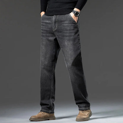 New Men's Light Business Micro Stretch Straight Fit Denim Pants Vintage Distressed All Season Wearable Long Pants
