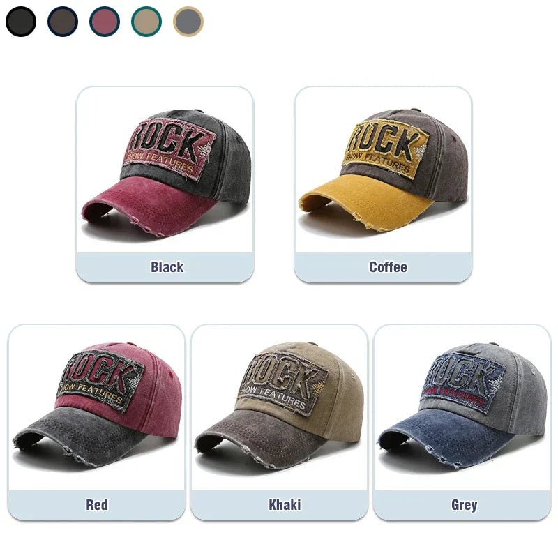 Letters Embroidered Patch Ripped Brushed Washed Distressed Design Style Unisex Cotton Adjustable Baseball Cap