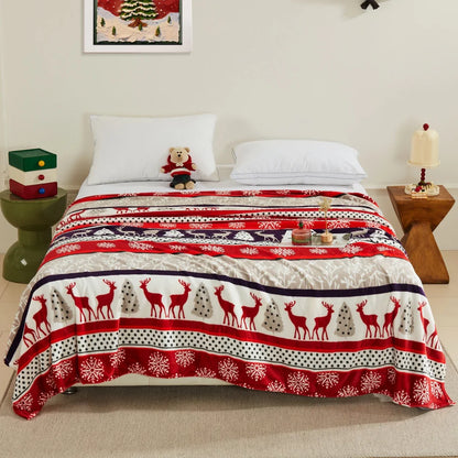 Christmas Style Double-sided Velvet Blanket Queen King Size Suitable for Autumn Winter Milk Velvet Quilt Queen King Size
