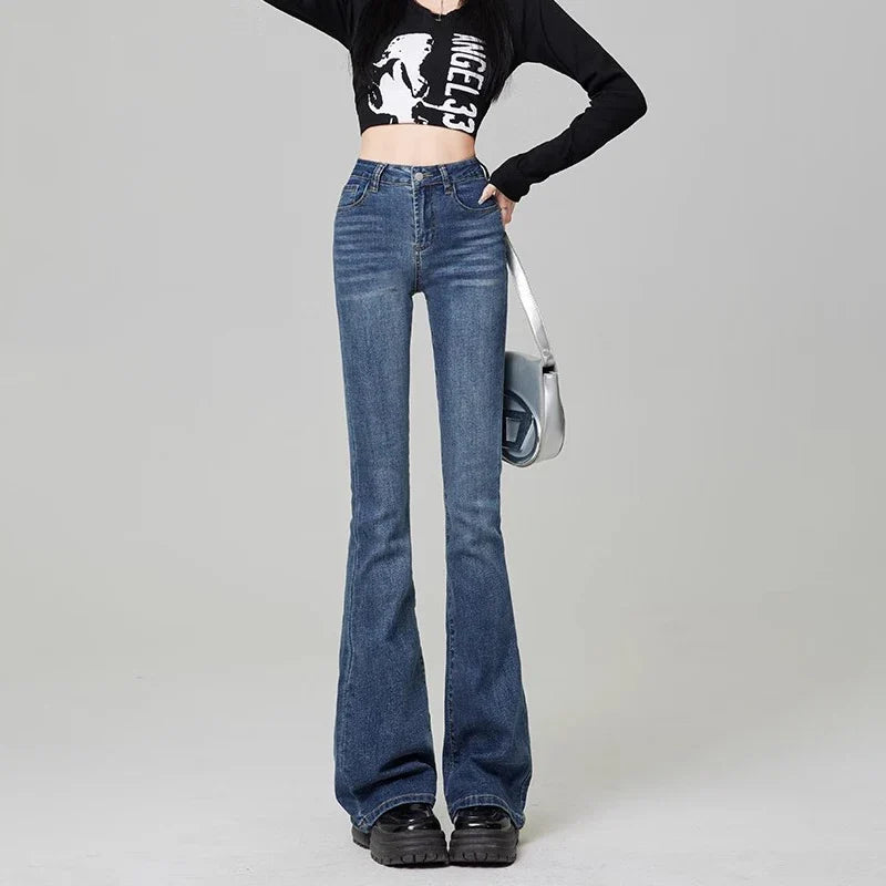 Woman High Waist Flare Jeans Girls High Street Bell Bottom Pants