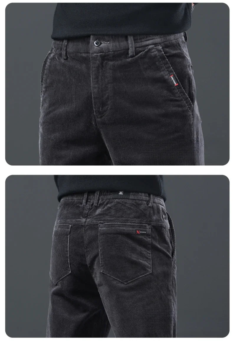 Fleece Winter Brand Men Clothing Corduroy Pants Warm Business Slim Velvet Korean Casual Trousers Male Plush Pants