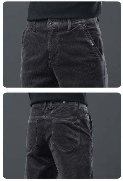 Fleece Winter Brand Men Clothing Corduroy Pants Warm Business Slim Velvet Korean Casual Trousers Male Plush Pants