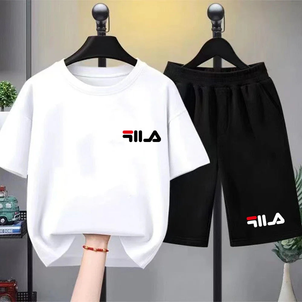 Children Print T-shirt Summer Clothes 3-12Yrs Boys Girls Short-sleeved Top+Shorts Casual Brand Fashion Sports Set Clothing