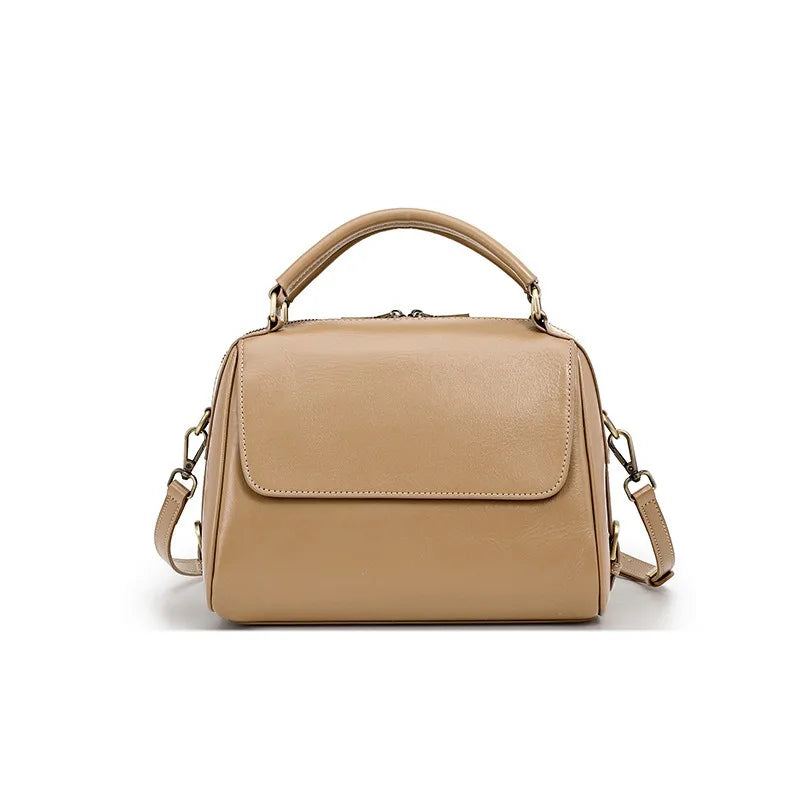 Genuine Leather Women's Handbag Cowhide Shoulder Bag Large Capacity Boston Crossbody Satchel For Fashion Bolsa Two Straps
