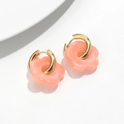 Colorful Flower Resin Acrylic Charms Earring Gold Color Circle Ear Buckle Hoop Earrings Fashion Jewelry for Women