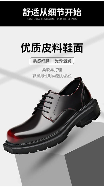 British Thick-soled Formal Leather Shoes Men Spring Autumn Lace Designer Platform Shoes Male Fashion Business Casual Shoe Man