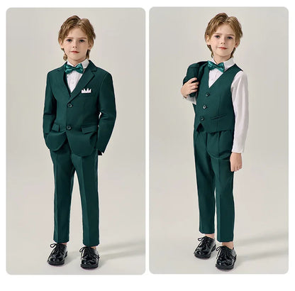 Prince Kids Green Jakcet Vest Pants Bowtie Piano Party Dress Boys Wedding Ceremony Photograph Suit Children Performance Costume
