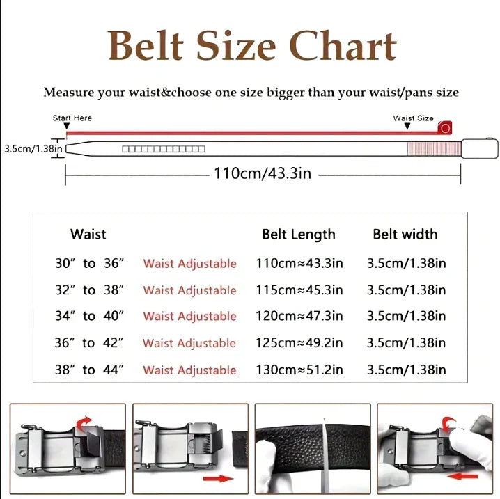 Leather belt men High Quality Genuine Leather Belts, Automatic Buckle Belt, Adjustable No Hole Belt Jeans Belt for Men