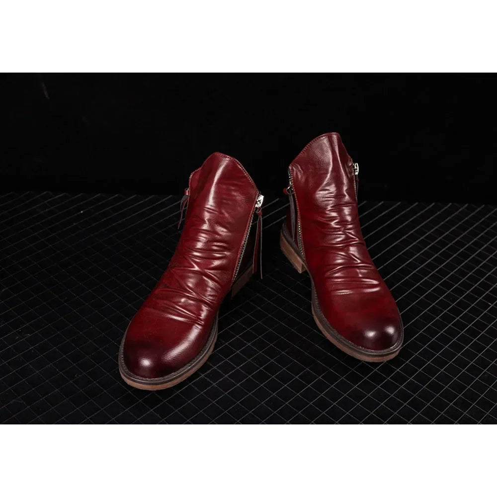 Men's Pu Boots Fashion Chelsea Men's Comfortable High Top Zipper Boots Non-slip Flat  Men's Boots Cowboy