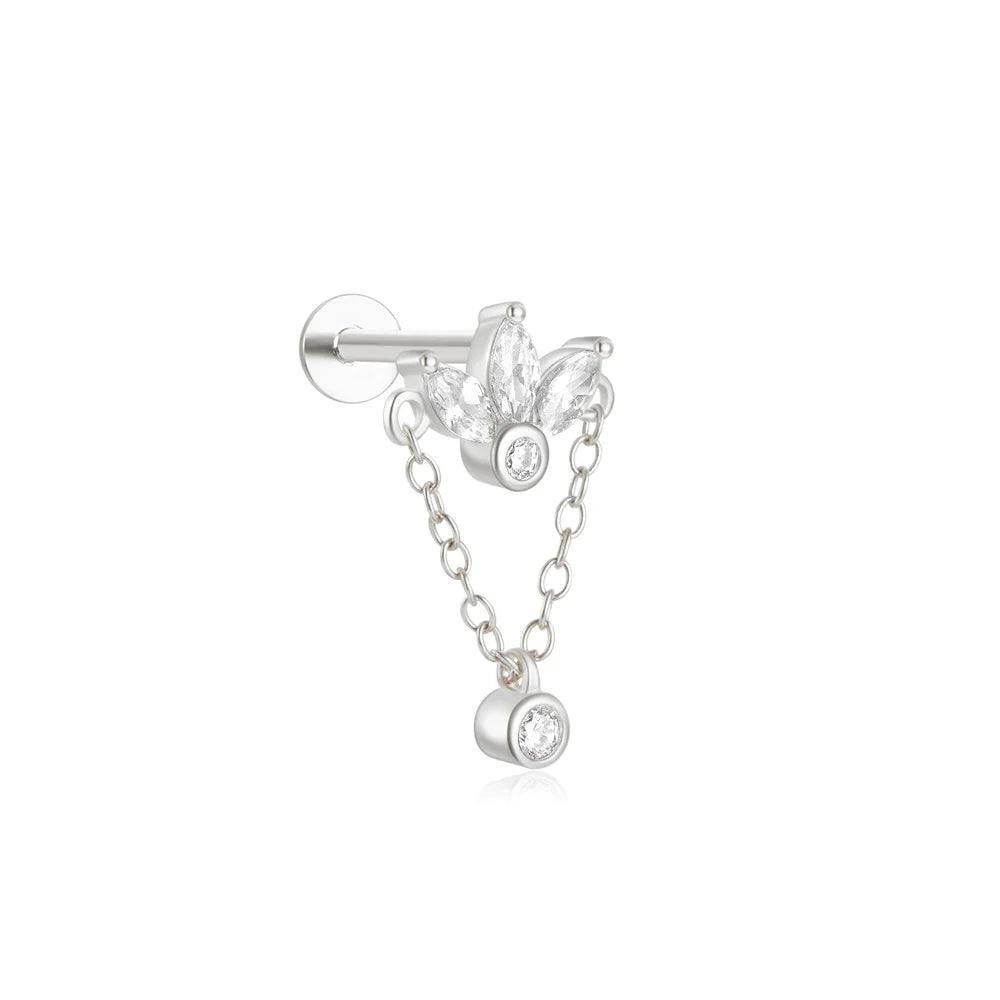 1PC 925 Sterling Silver Crown Horse Eye Zircon Heart Flat Head Cartilage Piercing Stud Earring For Women Claasic Earring