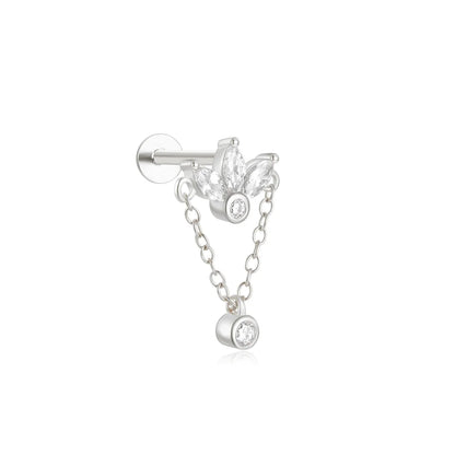 1PC 925 Sterling Silver Crown Horse Eye Zircon Heart Flat Head Cartilage Piercing Stud Earring For Women Claasic Earring