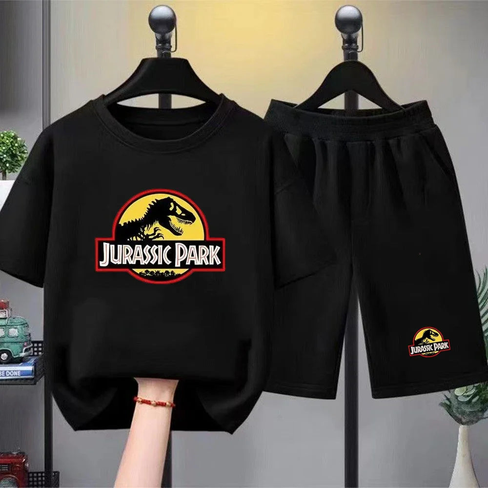Children T-shirt+Shorts 2P Summer Clothing dinosaur Print Boy Girl Toddler 3-12Yrs Sports Short-Sleeved Casual Fashion Set