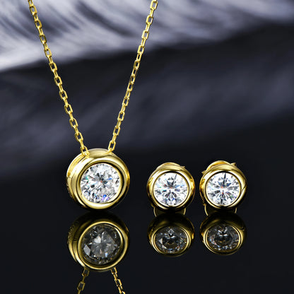 Real 3ctw. D Color Moissanite Jewelry Set 925 Silver 18k Gold Plated Pendant Necklace Stud Earrings Set for Women Men Gift