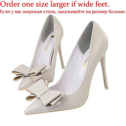 Female New Elegant 10.5cm High Heels Pumps Lady Sky Blue Butterfly Knot Design Princess Shoes Women Glam Pointed Toe Shoes
