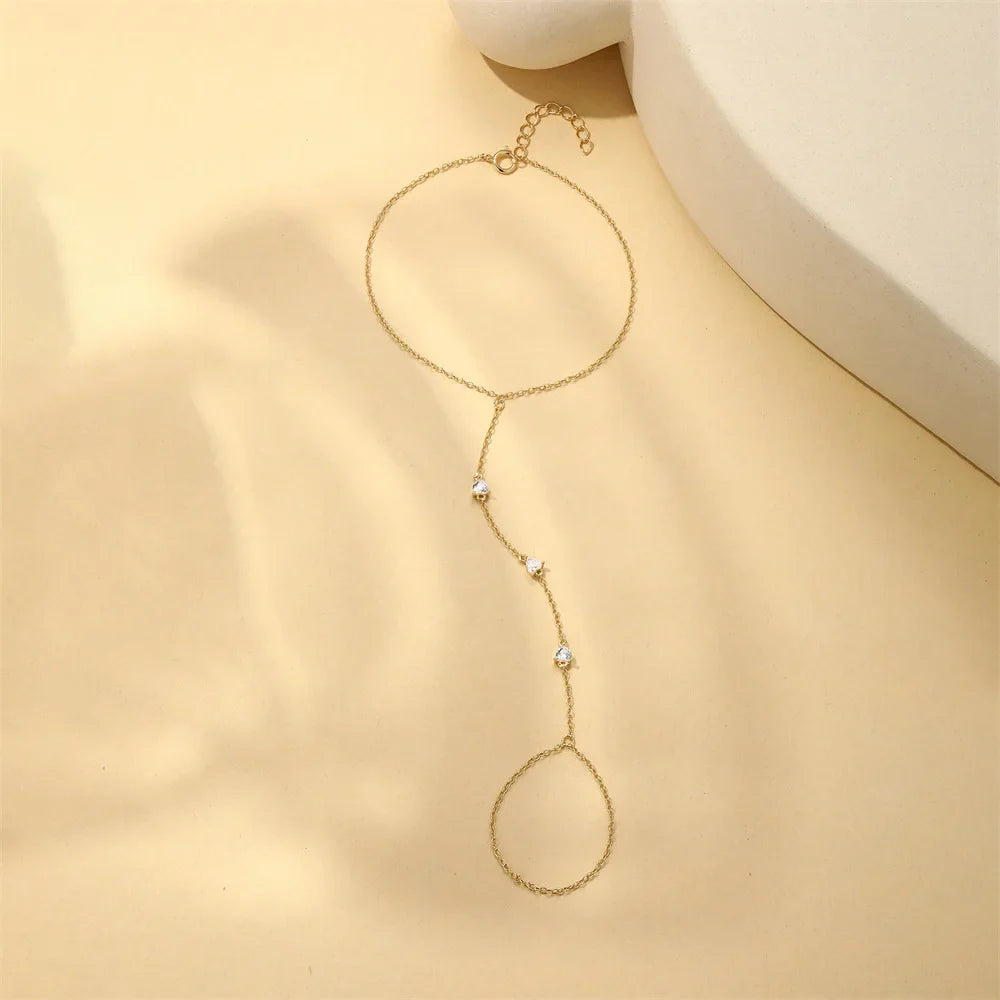 Dainty 5A Zircon Finger Ring Chain Bracelets Flower High Carbon Bracelet for Women Girl Adjustable s925 Silver Jewelry Gift
