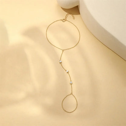 Dainty 5A Zircon Finger Ring Chain Bracelets Flower High Carbon Bracelet for Women Girl Adjustable s925 Silver Jewelry Gift