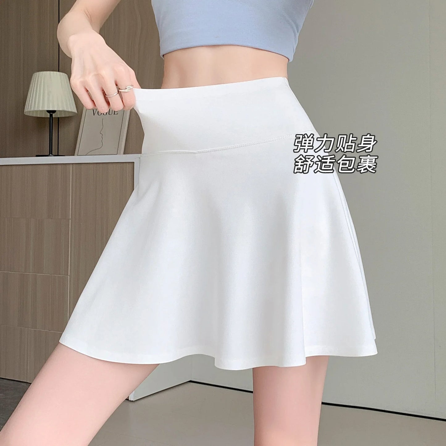 Women Summer Fake Two Pieces Sports Skirt Anti-Chafing Anti-Slip Tennis Badminton Yoga Skirt Pleated White Mini Skirt  Running