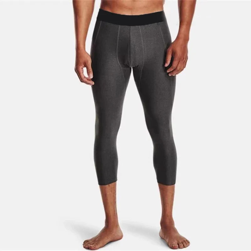 Men Compression 3/4 Leggings Sportswear Elastic Male Trousers Gym Tights Fitness Tracksuits Training Jogging Skinny Pants Men